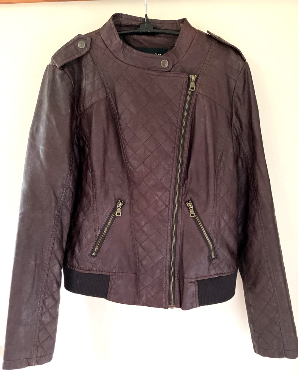 GUESS Womens Vegan Faux Leather Asymmetric Moto Coat Cafe Racer Jacket L 40"